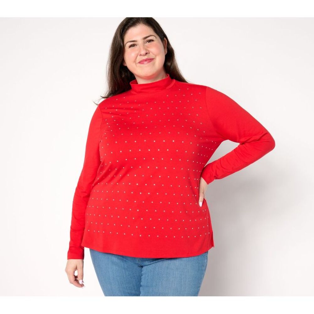 Studio Park Women's Top Sz S X Jane Treacy Mock Neck Rhinest Knit Red